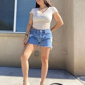 Cream V Neck Shirt Size S